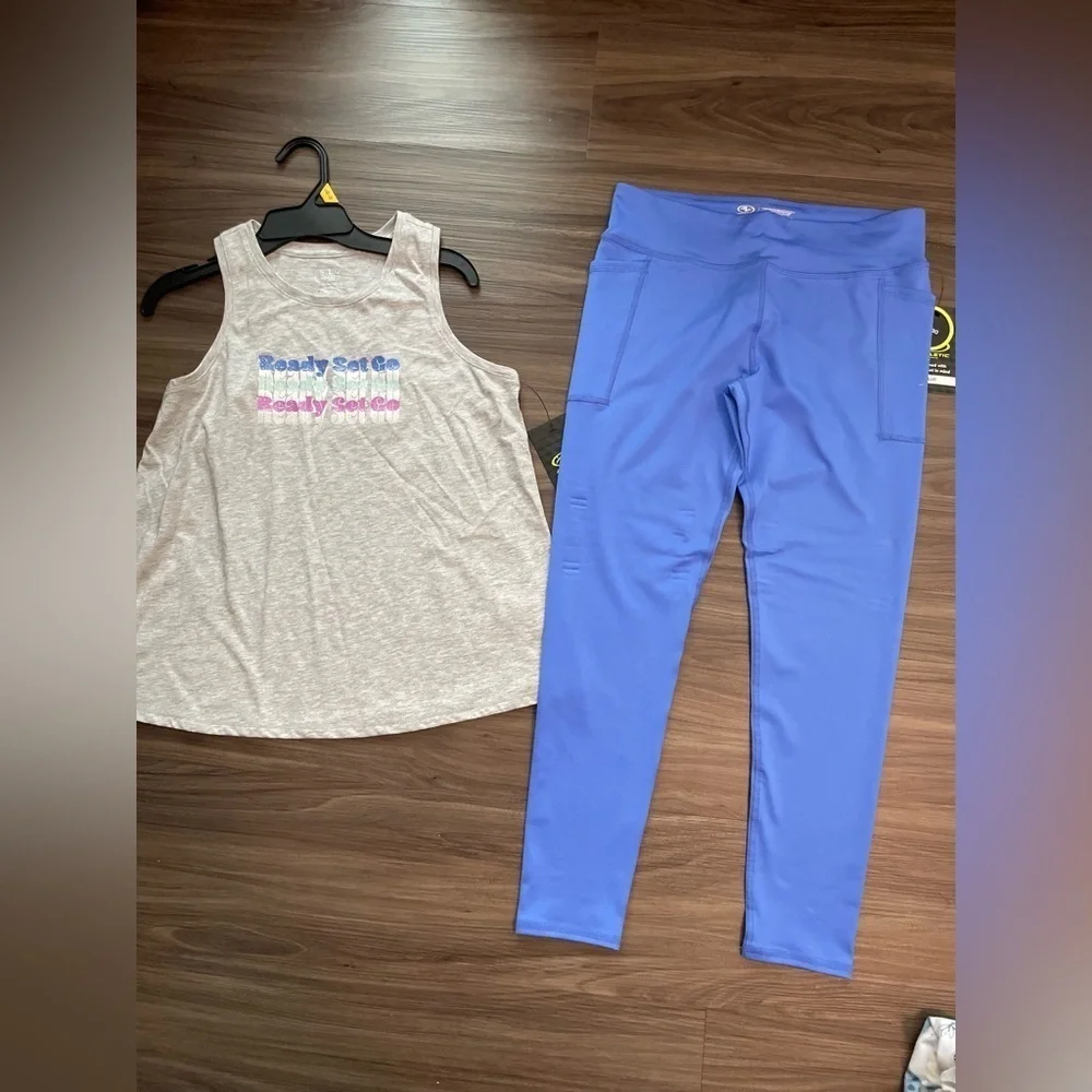 Athletic Works Girls Activewear Matching Set - Gray and Blue size L 10/12-NWT